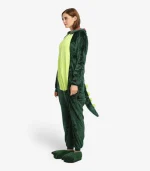 Side view of the cozy Dinosaur Sleepwear showing the soft yellow spikes and attached tail.