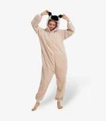 Front view of the warm dog animal pajamas displaying a relaxed and baggy fit.
