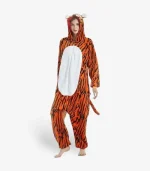 Side angle of the soft fleece tiger sleepwear suit demonstrating the baggy, comfortable design.