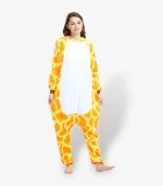Front view of the funny giraffe pajamas demonstrating a relaxed and cozy unisex fit on a clean background.