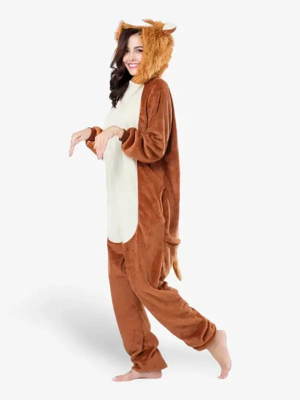 Side view of a comfortable Lion Onesie For Adults showing its relaxed fit.