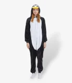 Front profile showing the comfortable, relaxed unisex fit of the Penguin Onesie For Adults.