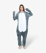 Front view of the grey and white Shark Sleepwear showing a relaxed and baggy fit on a clean background.