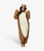 Full body view of the Sloth Onesie for Adults showcasing the plush claw details.